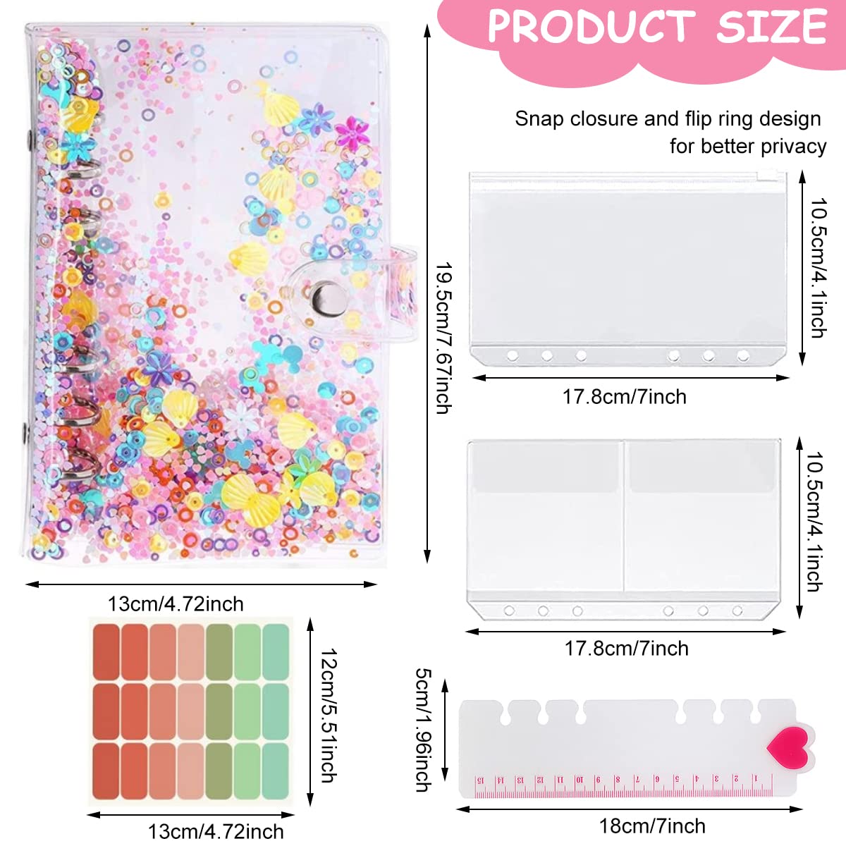 HASTHIP File Folder Ring Binder Notebook Set, A6 PVC Cover Binder Clip with PVC Envelopes, Label Stickers, 1 Ruler, Card Holder, Ring Binder Clip Stationery Supplies HASTHIP File Folder Ring Binder Notebook Set, A6 PVC Cover Binder Clip with PVC Envelopes, Label Stickers, 1 Ruler, Card Holder, Ring Binder Clip Stationery Supplies